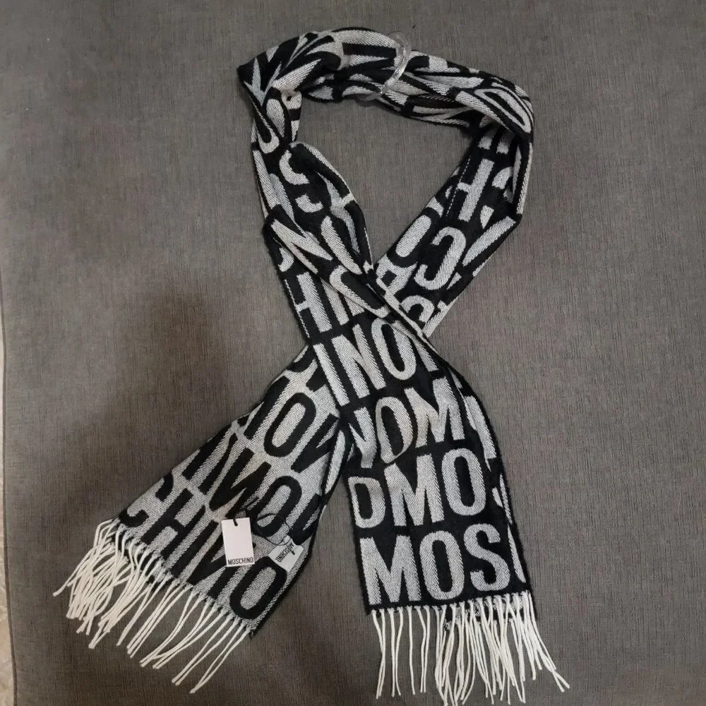 Moschino Men's Black & Grey Shawl Stole Wool Winter Scarf